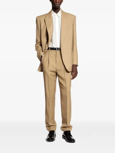 Saint Laurent Wool Gabardine Single-breasted Jacket In Neutrals