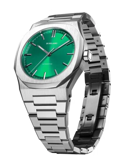 D1 Milano Green Scarabeo Ultra Thin Bracelet 40mm Stainless Steel Quartz Watch In Green/silver