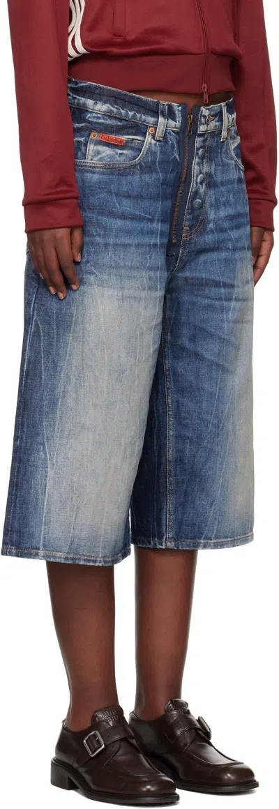 Martine Rose Blue Zip Denim Shorts In Blue