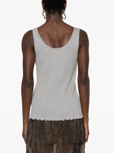 Fendi Women Ribbed Cotton Tank Top In Gray