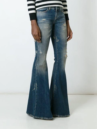 Shop Faith Connexion Used Effect Flared Jeans - Blue