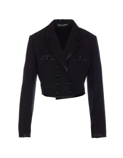 Dolce & Gabbana Cropped Double-breasted Black Jacket In Black