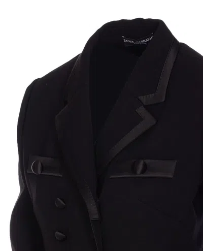 Dolce & Gabbana Cropped Double-breasted Black Jacket In Black