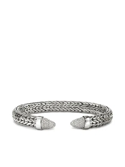 John Hardy Sterling Silver Spear Diamond Pave Flex Cuff Bracelet In Metallic