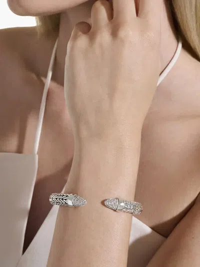 John Hardy Sterling Silver Spear Diamond Pave Flex Cuff Bracelet In Metallic