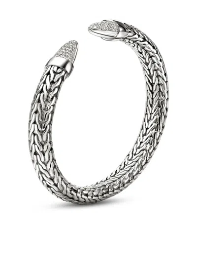 John Hardy Sterling Silver Spear Diamond Pave Flex Cuff Bracelet In Metallic