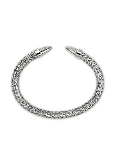 John Hardy Sterling Silver Spear Diamond Pave Flex Cuff Bracelet In Metallic