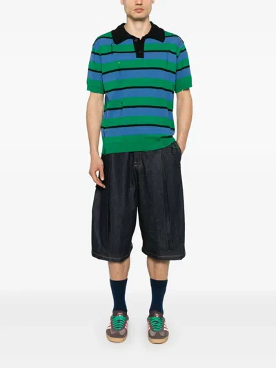 Andersson Bell Damaged Stripe Polo In Blue