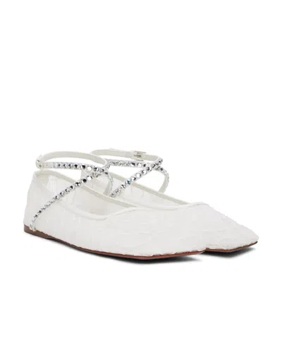 Amina Muaddi White Ane Lace Ballerina Flats In White