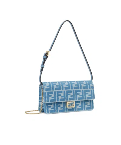 Fendi Women Wallet On Chain Baguette With Shoulder Strap With All-over Ff Motif In White