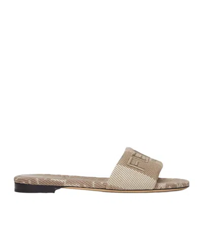 Fendi Logo-embroidered Slides In Nude