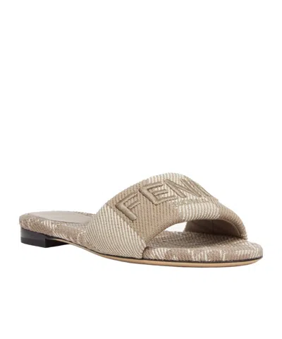 Fendi Logo-embroidered Slides In Nude