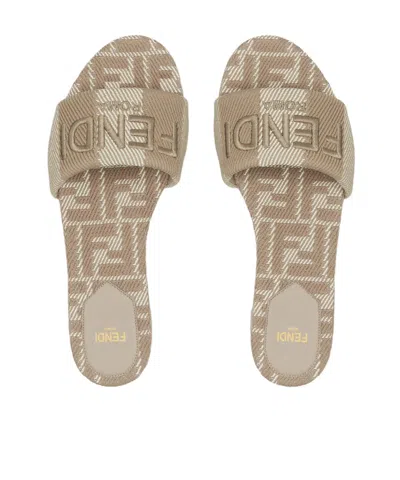 Fendi Logo-embroidered Slides In Nude
