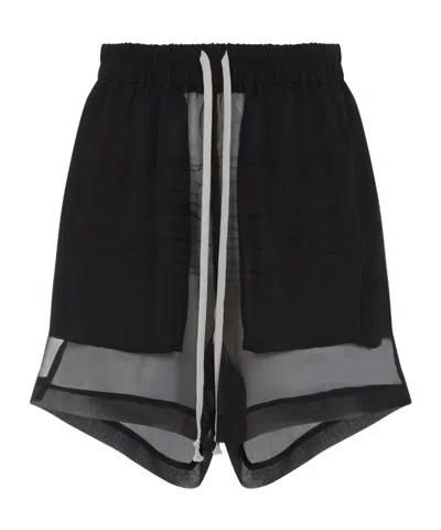 Rick Owens Layered Silk Bermudas With Sheer Panels In Black