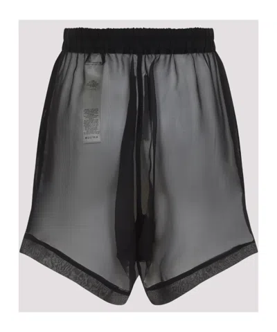 Rick Owens Layered Silk Bermudas With Sheer Panels In Black