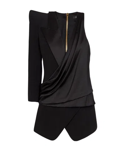 Balmain Asymmetric Jacket With Structured Shoulder In Black