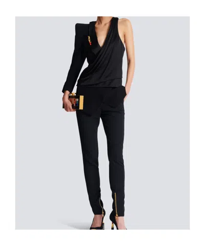Balmain Asymmetric Jacket With Structured Shoulder In Black