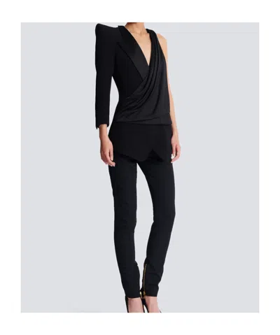 Balmain Asymmetric Jacket With Structured Shoulder In Black