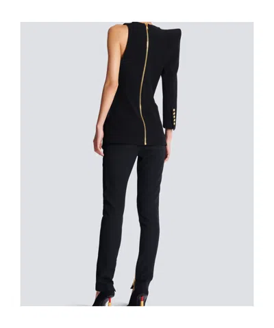 Balmain Asymmetric Jacket With Structured Shoulder In Black