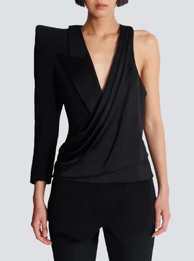 Balmain Asymmetric Jacket With Structured Shoulder In Black
