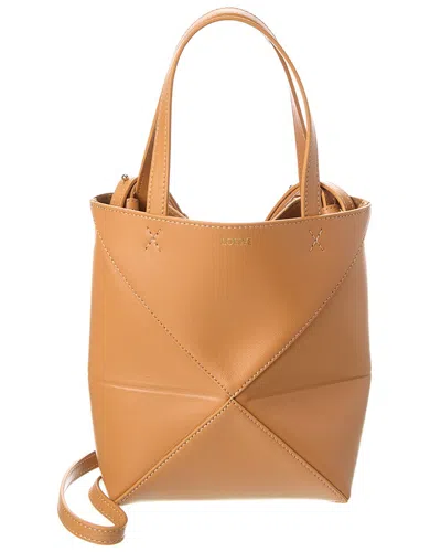 Loewe Puzzle Fold Mini Leather Tote Bag In Brown