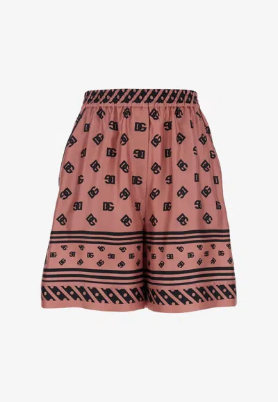 Dolce & Gabbana Bermuda Shorts In Silk With Striped Hem In Pink