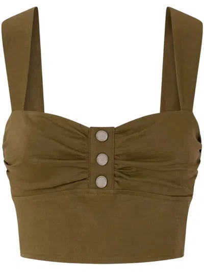 Pinko Crop Top Buttoned Front Ruched In Green