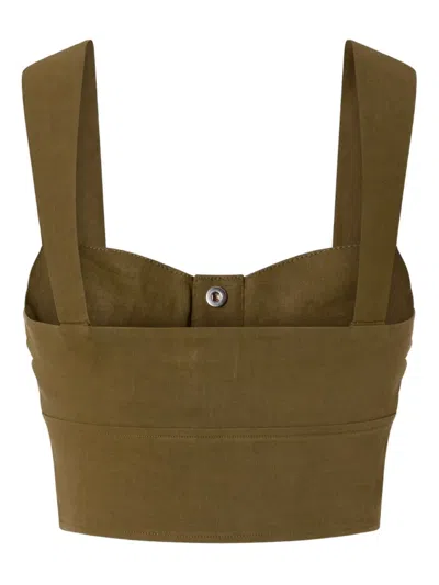 Pinko Crop Top Buttoned Front Ruched In Green