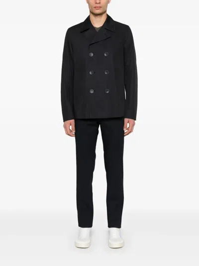 Herno Navy Blue Cotton Trench Coat In Blue