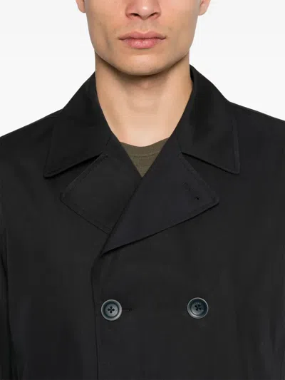 Herno Navy Blue Cotton Trench Coat In Blue