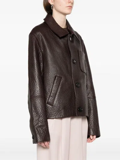 Ami Alexandre Mattiussi Leather Jacket With Chest Patch Pocket In Brown