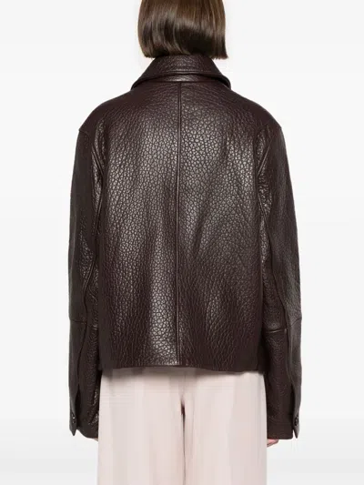 Ami Alexandre Mattiussi Leather Jacket With Chest Patch Pocket In Brown