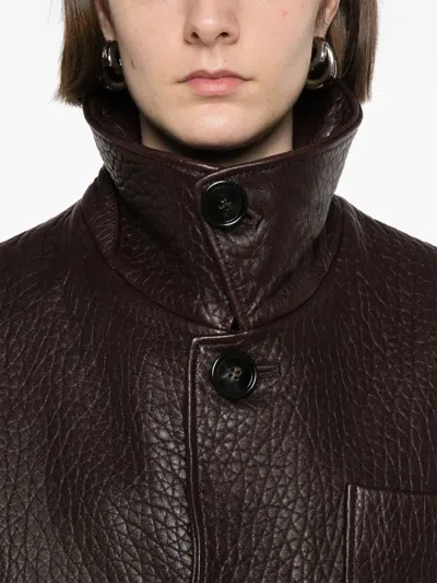 Ami Alexandre Mattiussi Leather Jacket With Chest Patch Pocket In Brown