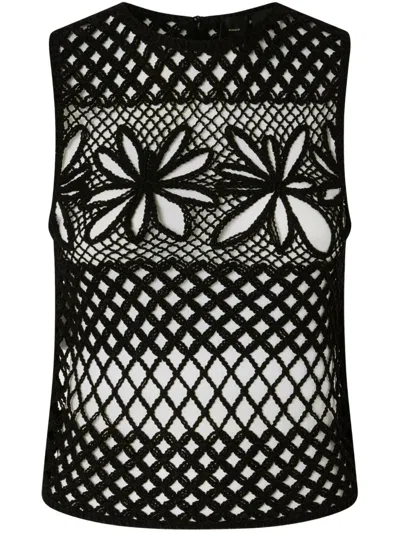 Pinko Fantasy Net Crochet Floral Top Keyhole In Black