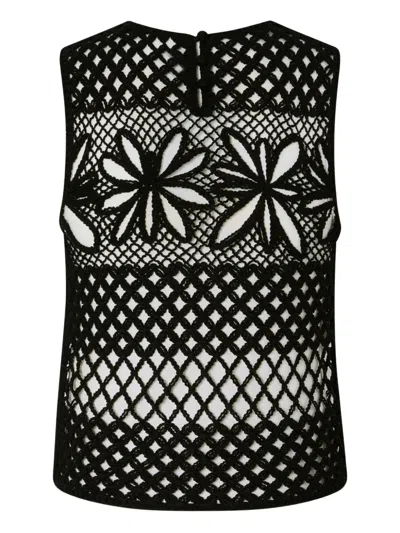 Pinko Fantasy Net Crochet Floral Top Keyhole In Black