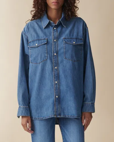 Jeanerica Angela Long Sleeve Denim Shirt In Light Blue Vintage