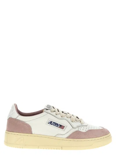 Autry Medalist Low Leather And Suede White And Powder Sneakers In Multi