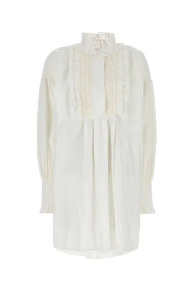 Valentino White Mini Chemisier Dress With Ruffles