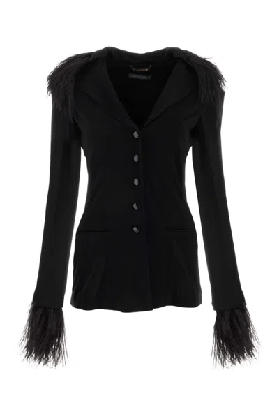 Alberta Ferretti Goose-feather Trim Button-up Jacket In Black
