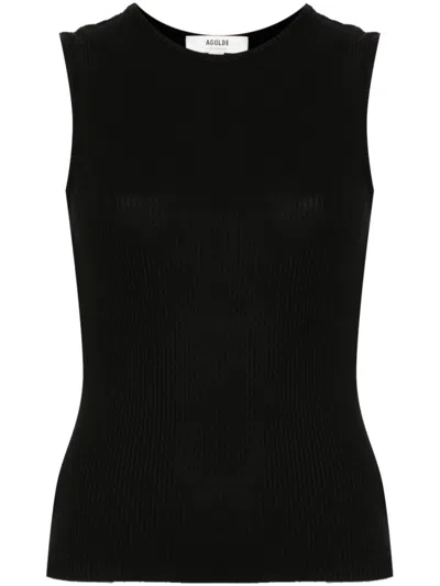 Agolde Womens Black Poppy Ribbed Stretch-woven Top In Black