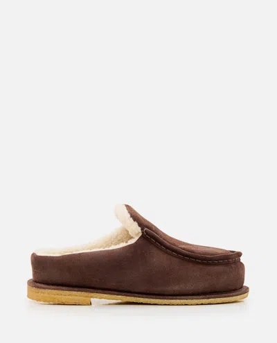 Jw Anderson J. W. Anderson Brown Suede Mules With Cozy Fur Interior And Embossed Seams In Multi