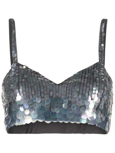 P.a.r.o.s.h Iridescent Sequin Mesh Cropped Top In Silver