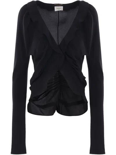 Saint Laurent Silk Ruffled Blouse In Black