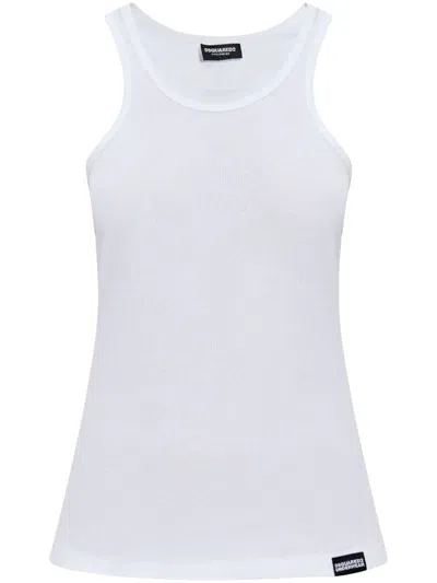 Dsquared2 Logo Patch Ribbed Tank Top In White