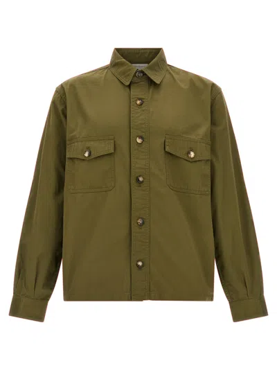 Saint Laurent Long-sleeved Twill Overshirt In Khaki