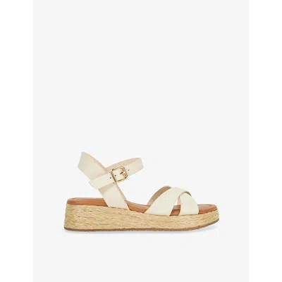 Dune Womens  Littleton Leather And Raffia Flatform Sandals In Ecru Leather