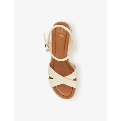 Dune Womens  Littleton Leather And Raffia Flatform Sandals In Ecru Leather