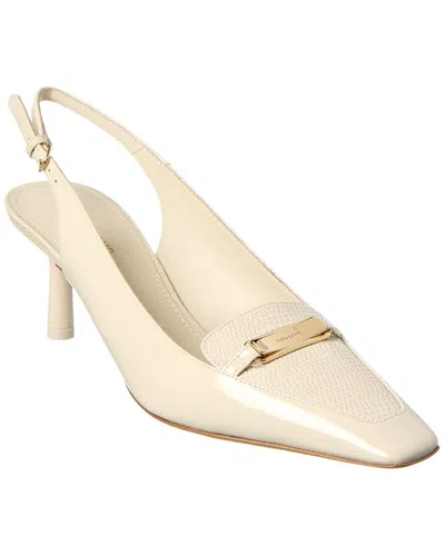 Ferragamo Patent Slingback Pump In White