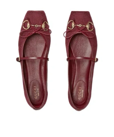 Gucci Red Original Gg Fabric Ballerinas