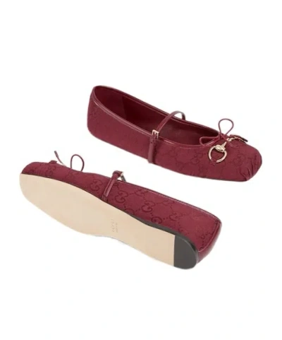 Gucci Red Original Gg Fabric Ballerinas
